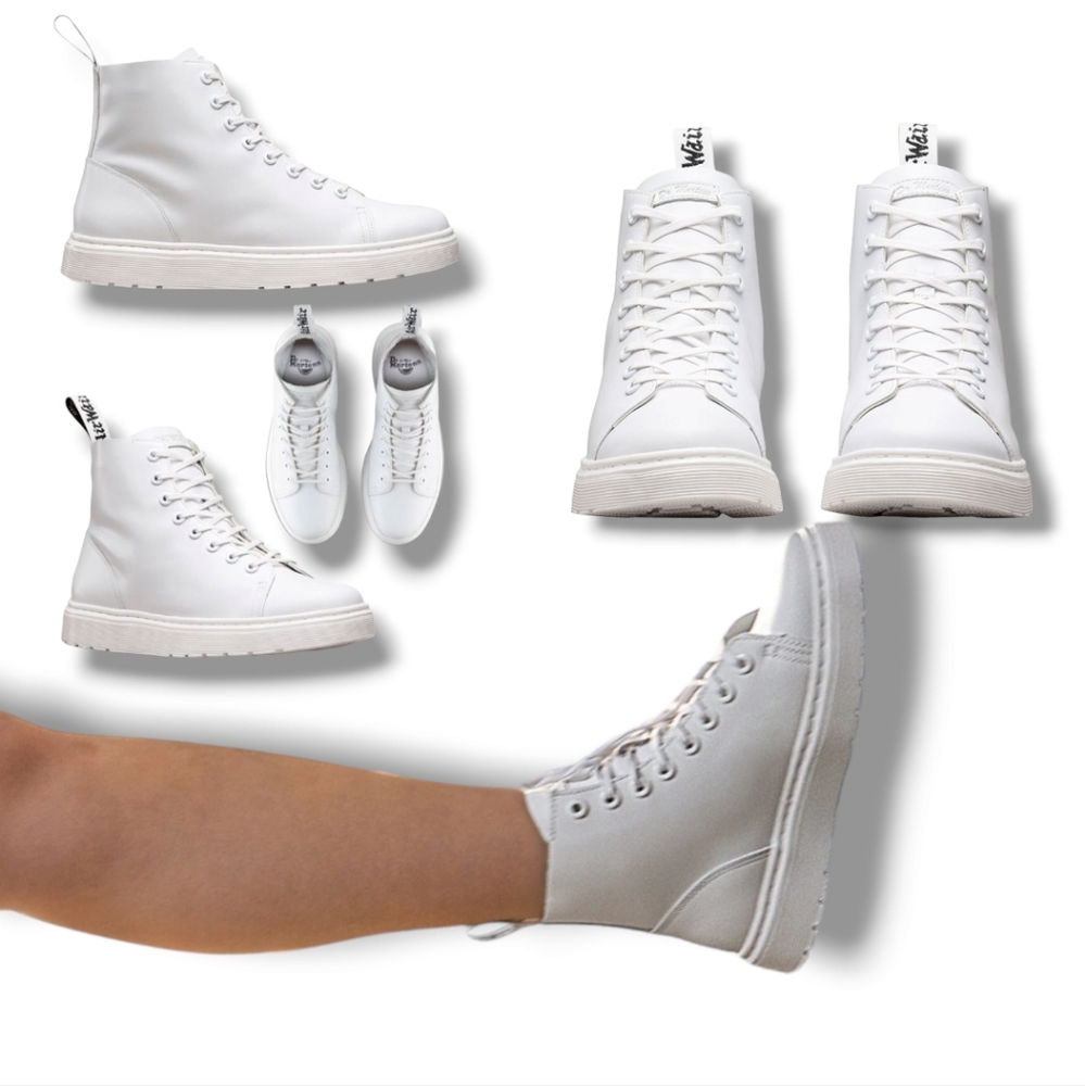 Dr. Martens Talib 8 Eye Unisex White Venice Leather Boots